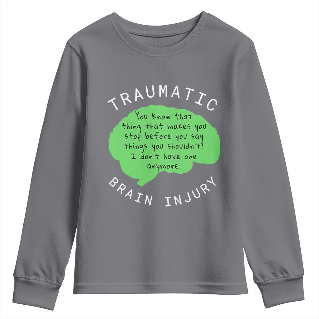 Traumatic Brain Injury Awareness Youth Sweatshirt TBI Support TS02 Charcoal Print Your Wear