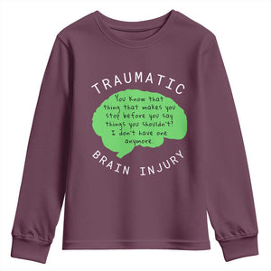 Traumatic Brain Injury Awareness Youth Sweatshirt TBI Support TS02 Maroon Print Your Wear