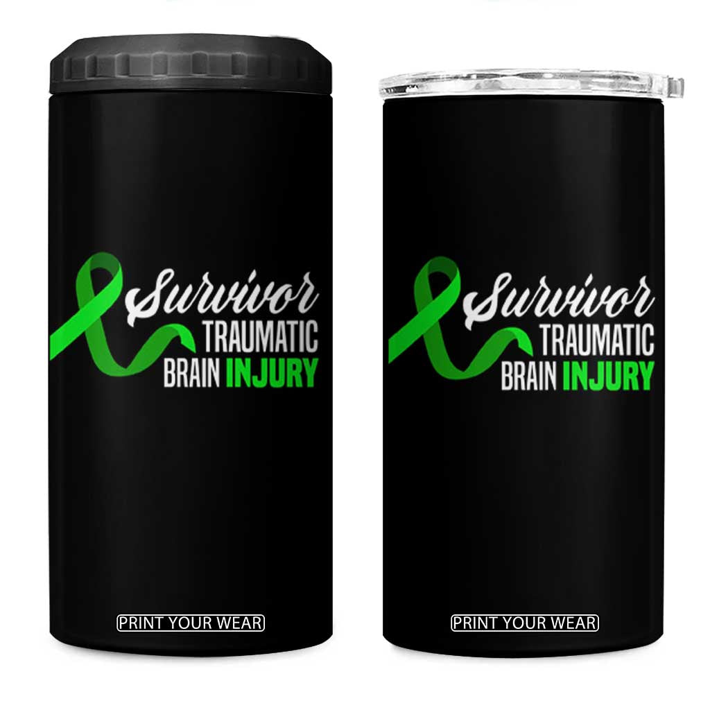 Traumatic Brain Injury Awareness 4 in 1 Can Cooler Tumbler TBI Survivor TS02 One Size: 16 oz Black Print Your Wear