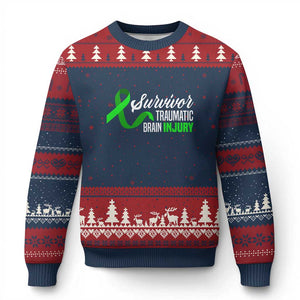 Traumatic Brain Injury Awareness Ugly Christmas Sweater TBI Survivor TS02 Navy Red Print Your Wear