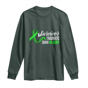 Traumatic Brain Injury Awareness Long Sleeve Shirt TBI Survivor TS02 Dark Forest Green Print Your Wear