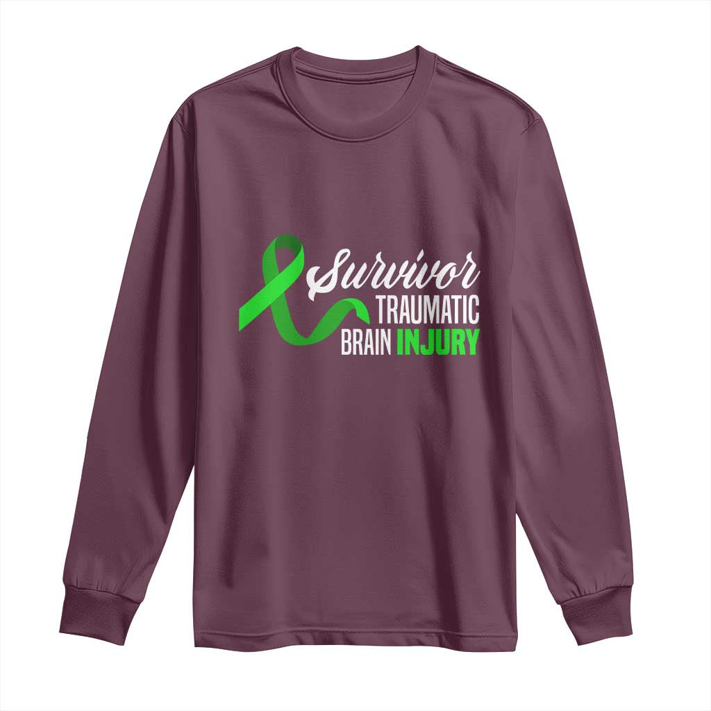 Traumatic Brain Injury Awareness Long Sleeve Shirt TBI Survivor TS02 Maroon Print Your Wear
