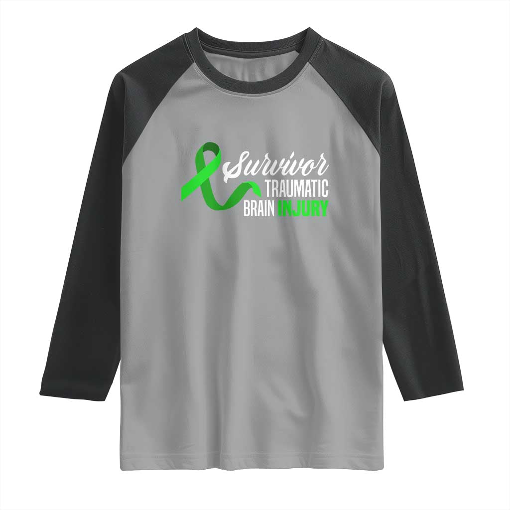 Traumatic Brain Injury Awareness Raglan Shirt TBI Survivor TS02 Sport Gray Black Print Your Wear