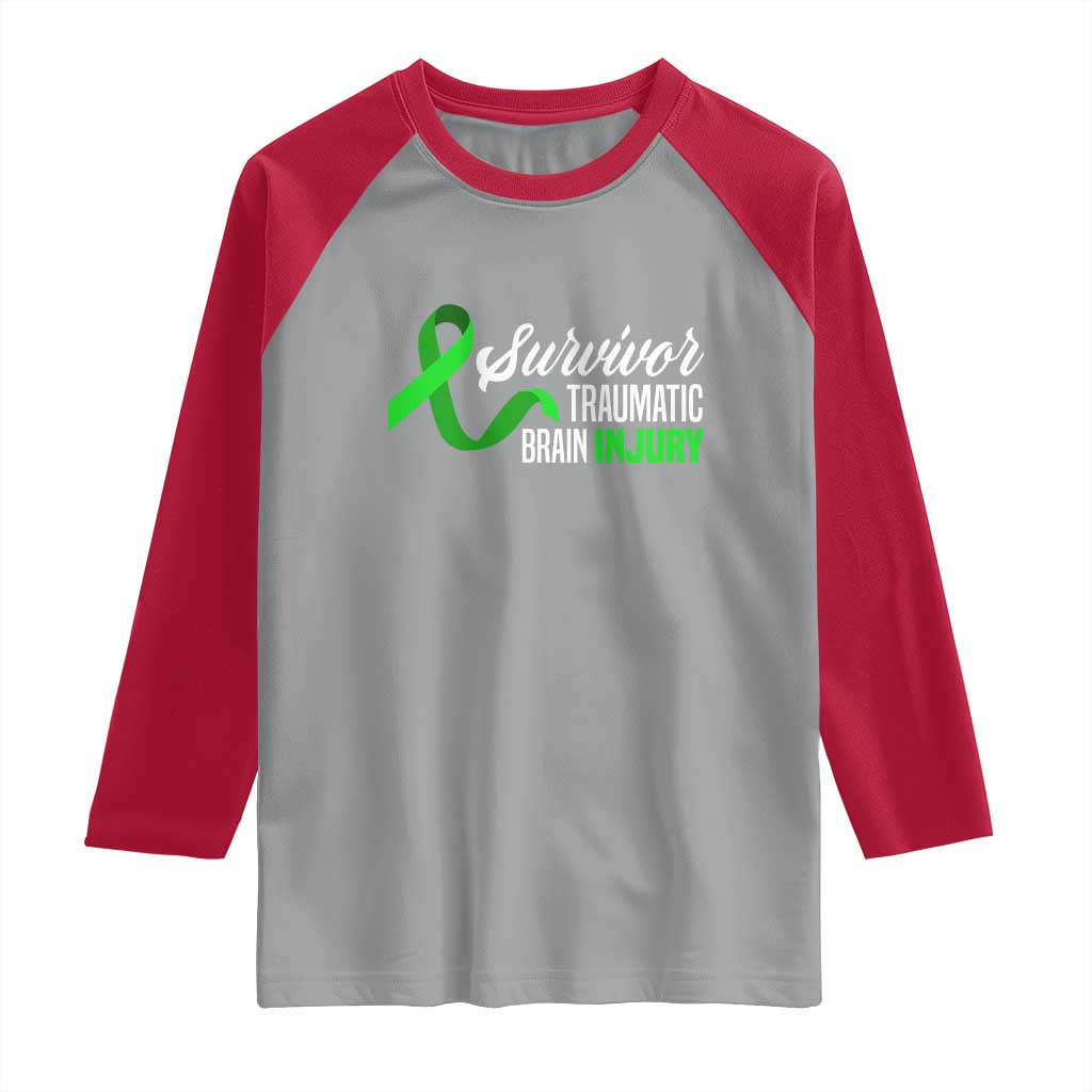 Traumatic Brain Injury Awareness Raglan Shirt TBI Survivor TS02 Sport Gray Red Print Your Wear