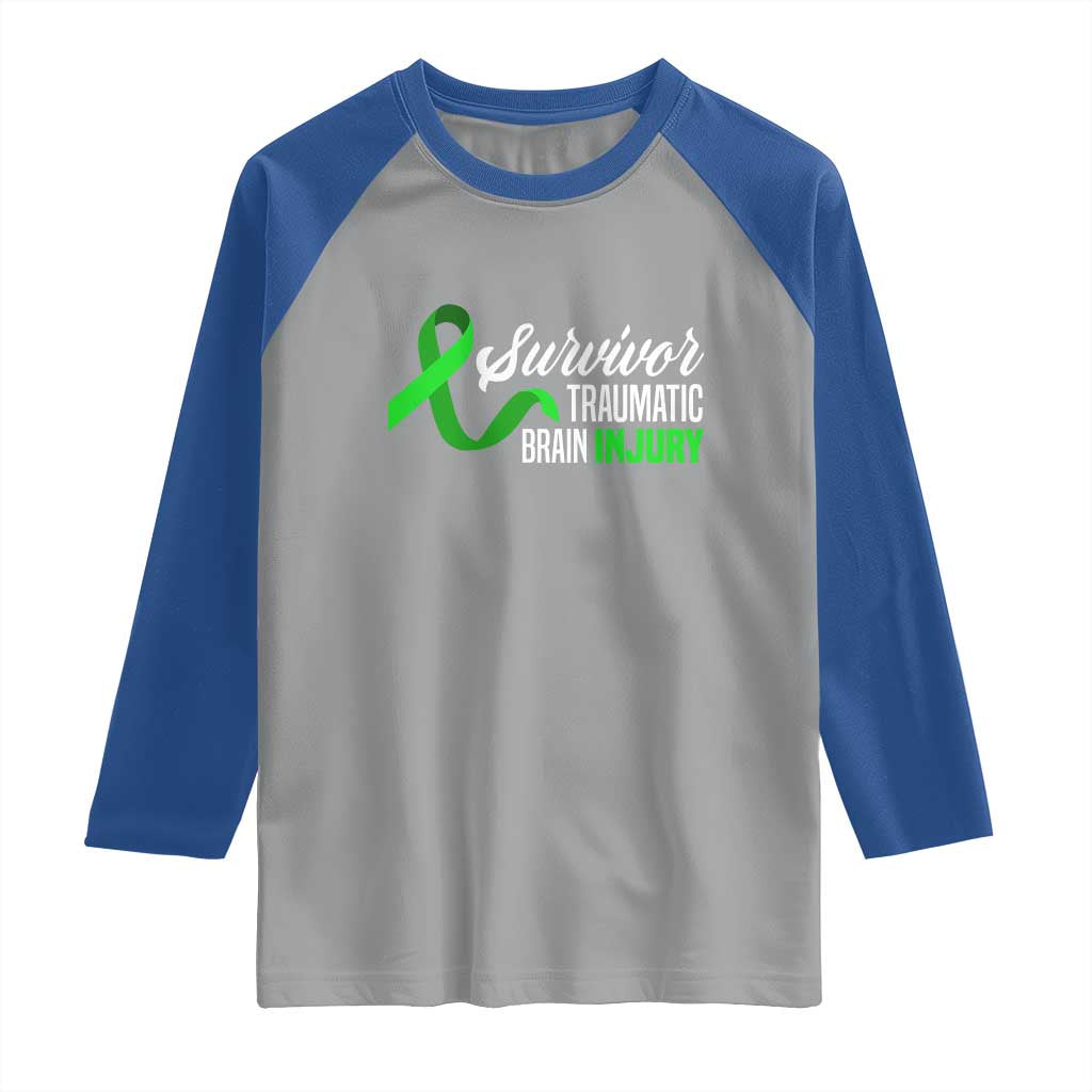 Traumatic Brain Injury Awareness Raglan Shirt TBI Survivor TS02 Sport Gray Royal Print Your Wear