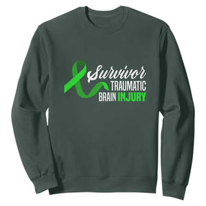 Traumatic Brain Injury Awareness Sweatshirt TBI Survivor TS02 Dark Forest Green Print Your Wear