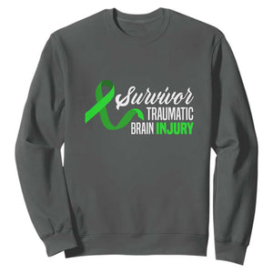 Traumatic Brain Injury Awareness Sweatshirt TBI Survivor TS02 Dark Heather Print Your Wear