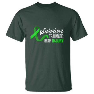 Traumatic Brain Injury Awareness T Shirt TBI Survivor TS02 Dark Forest Green Print Your Wear