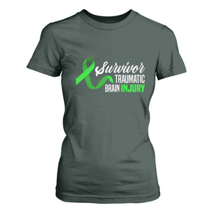 Traumatic Brain Injury Awareness T Shirt For Women TBI Survivor TS02 Dark Forest Green Print Your Wear