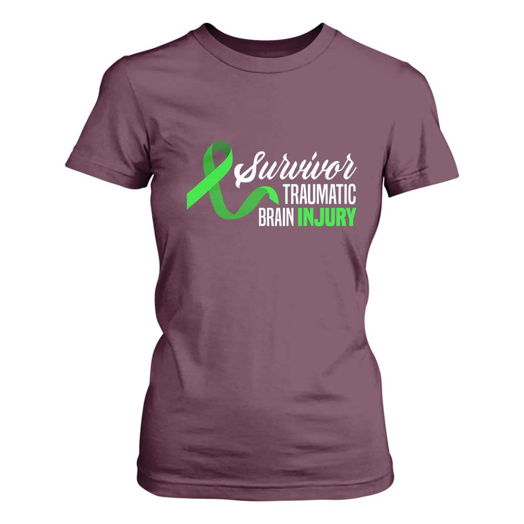 Traumatic Brain Injury Awareness T Shirt For Women TBI Survivor TS02 Maroon Print Your Wear