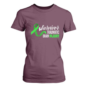 Traumatic Brain Injury Awareness T Shirt For Women TBI Survivor TS02 Maroon Print Your Wear