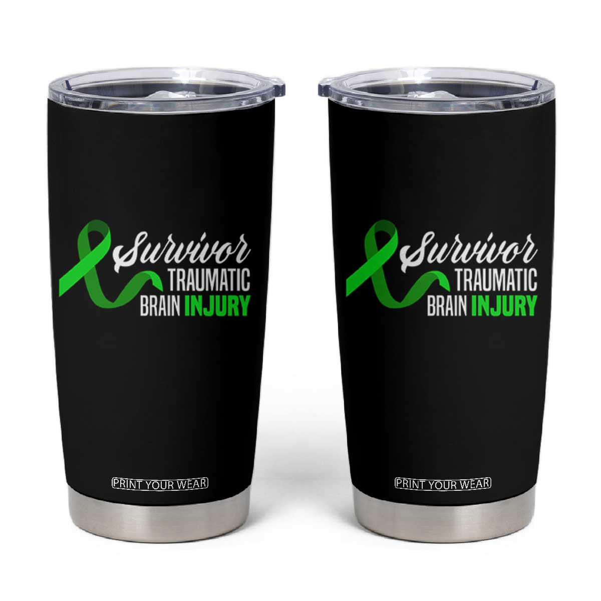 Traumatic Brain Injury Awareness Tumbler Cup TBI Survivor TS02 Black Print Your Wear