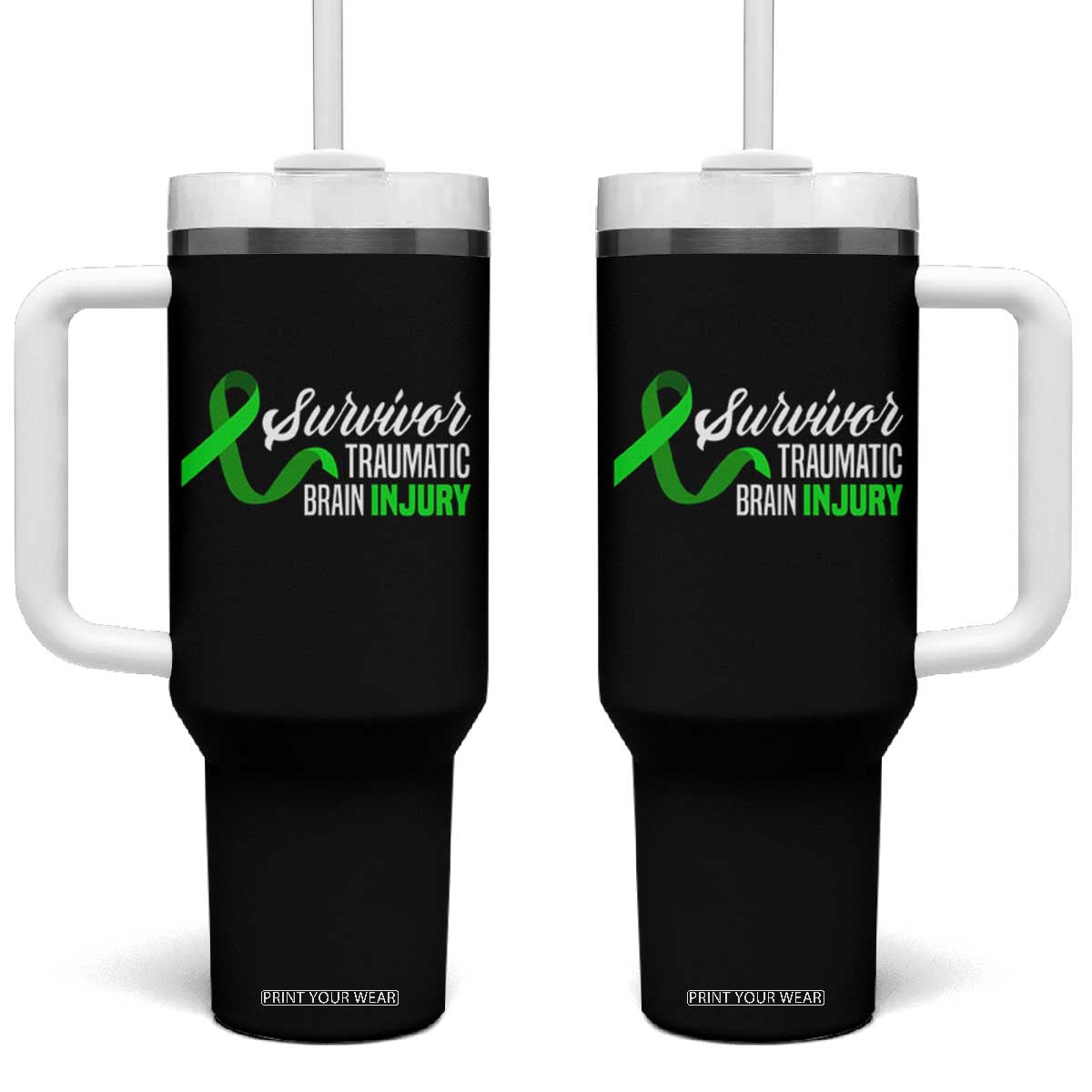 Traumatic Brain Injury Awareness Tumbler With Handle TBI Survivor TS02 One Size: 40 oz Black Print Your Wear