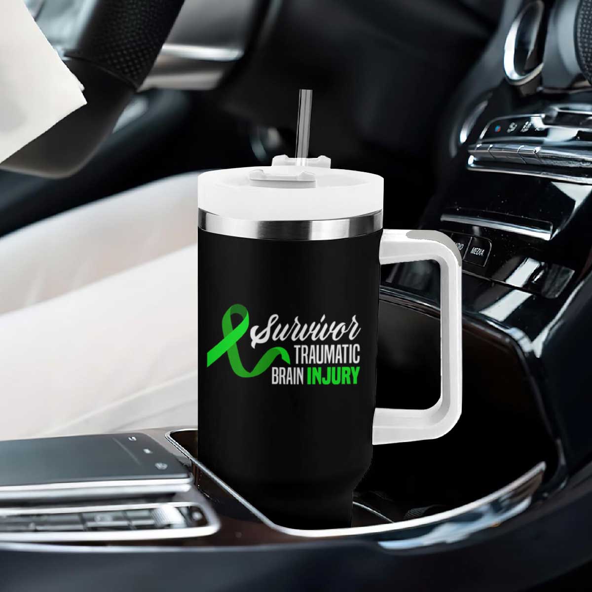 Traumatic Brain Injury Awareness Tumbler With Handle TBI Survivor TS02 Print Your Wear