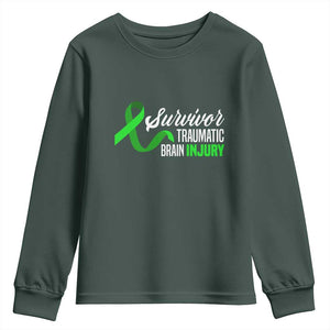 Traumatic Brain Injury Awareness Youth Sweatshirt TBI Survivor TS02 Dark Forest Green Print Your Wear