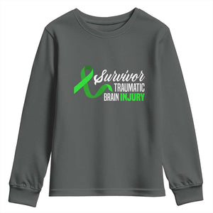 Traumatic Brain Injury Awareness Youth Sweatshirt TBI Survivor TS02 Dark Heather Print Your Wear