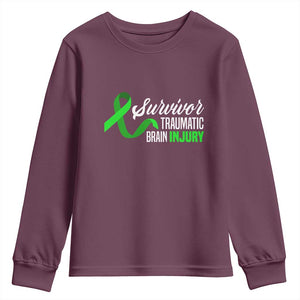 Traumatic Brain Injury Awareness Youth Sweatshirt TBI Survivor TS02 Maroon Print Your Wear