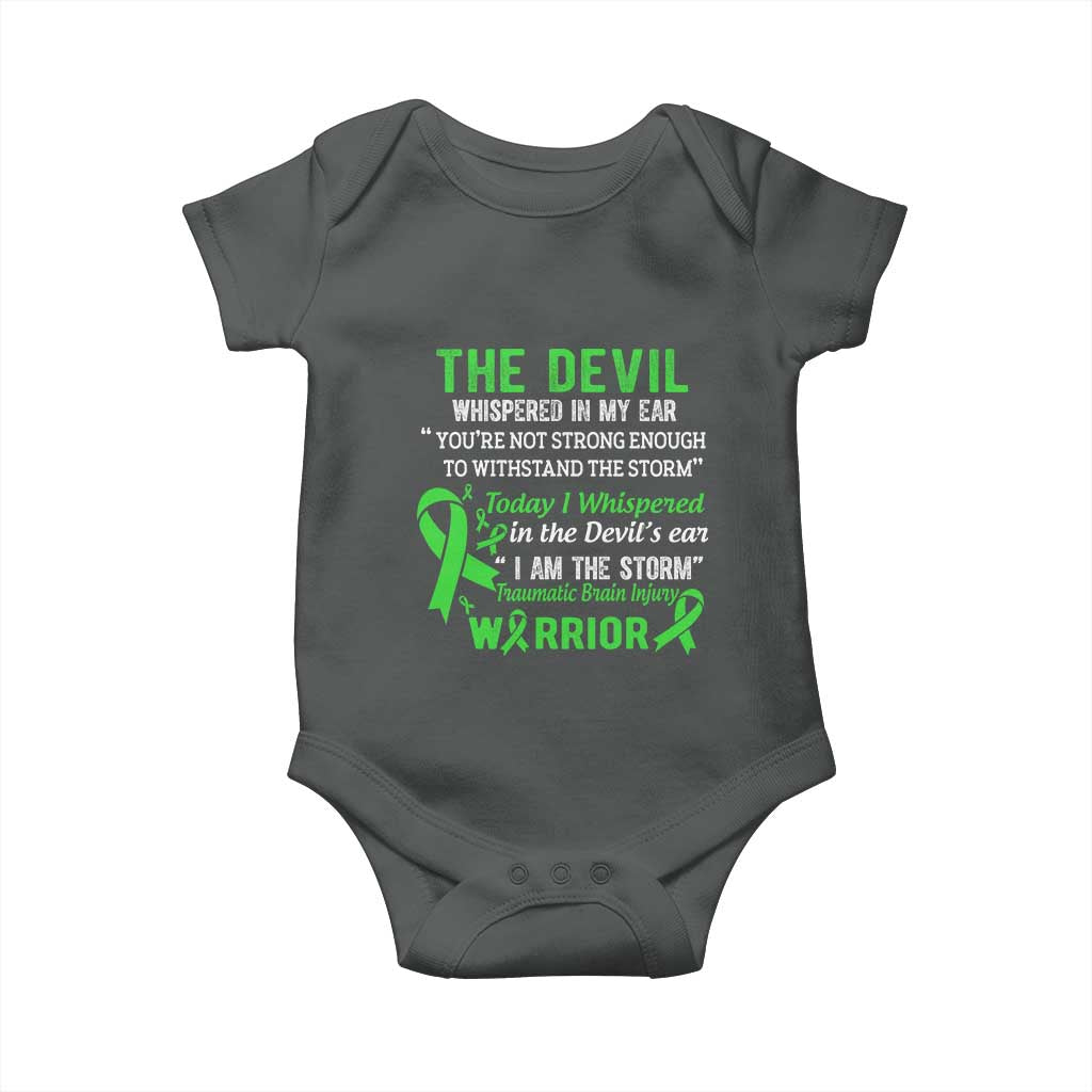 Traumatic Brain Injury Awareness Baby Onesie I Am The Storm TBI Warrior TS02 Dark Heather Print Your Wear