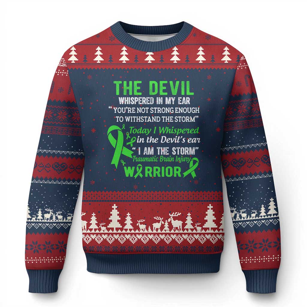 Traumatic Brain Injury Awareness Ugly Christmas Sweater I Am The Storm TBI Warrior TS02 Navy Red Print Your Wear