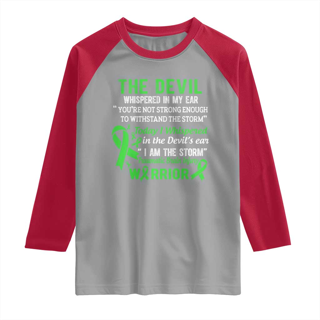 Traumatic Brain Injury Awareness Raglan Shirt I Am The Storm TBI Warrior TS02 Sport Gray Red Print Your Wear