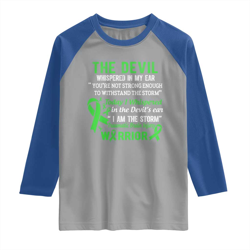 Traumatic Brain Injury Awareness Raglan Shirt I Am The Storm TBI Warrior TS02 Sport Gray Royal Print Your Wear