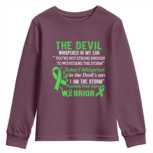Traumatic Brain Injury Awareness Youth Sweatshirt I Am The Storm TBI Warrior TS02 Maroon Print Your Wear