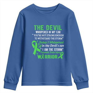 Traumatic Brain Injury Awareness Youth Sweatshirt I Am The Storm TBI Warrior TS02 Royal Blue Print Your Wear