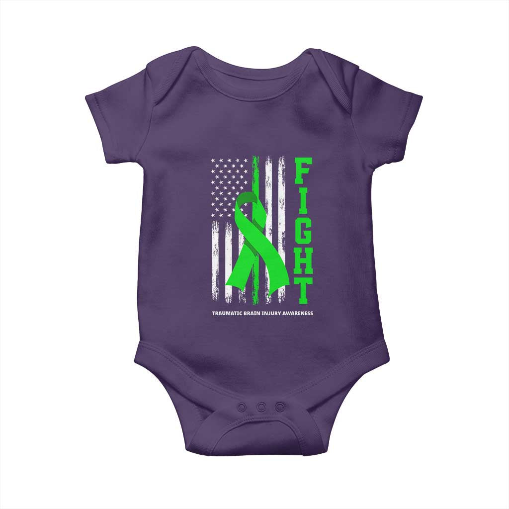 Traumatic Brain Injury Awareness Baby Onesie Fight TBI American US Flag TS02 Purple Print Your Wear