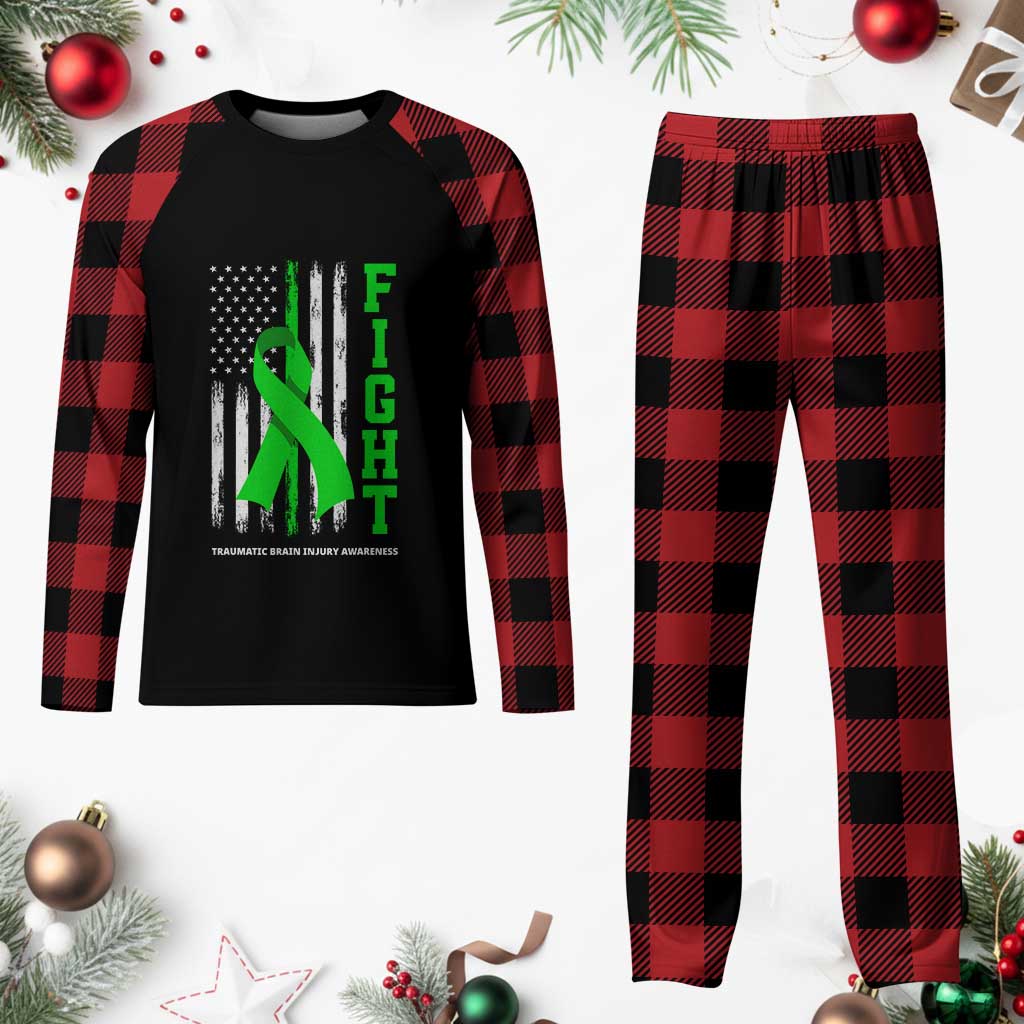 Traumatic Brain Injury Awareness Plaid Pajama Set Fight TBI American US Flag TS02 Buffalo Plaid Print Your Wear