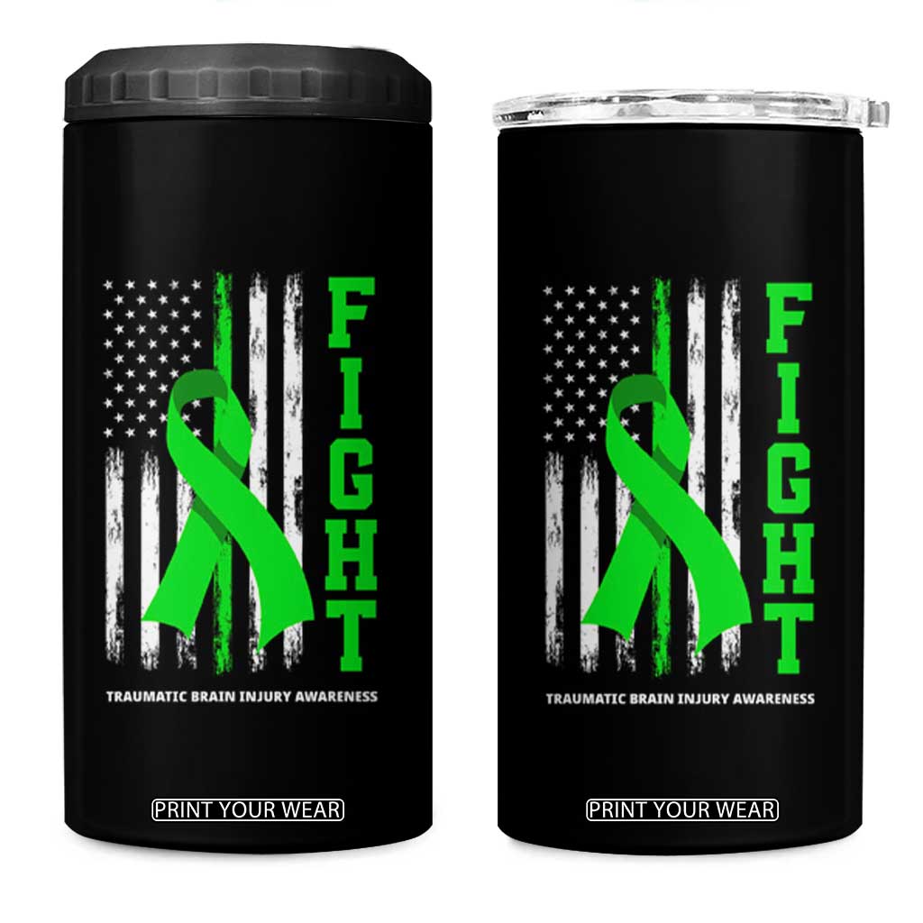 Traumatic Brain Injury Awareness 4 in 1 Can Cooler Tumbler Fight TBI American US Flag TS02 One Size: 16 oz Black Print Your Wear
