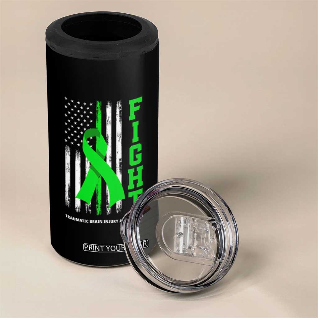 Traumatic Brain Injury Awareness 4 in 1 Can Cooler Tumbler Fight TBI American US Flag TS02 Print Your Wear