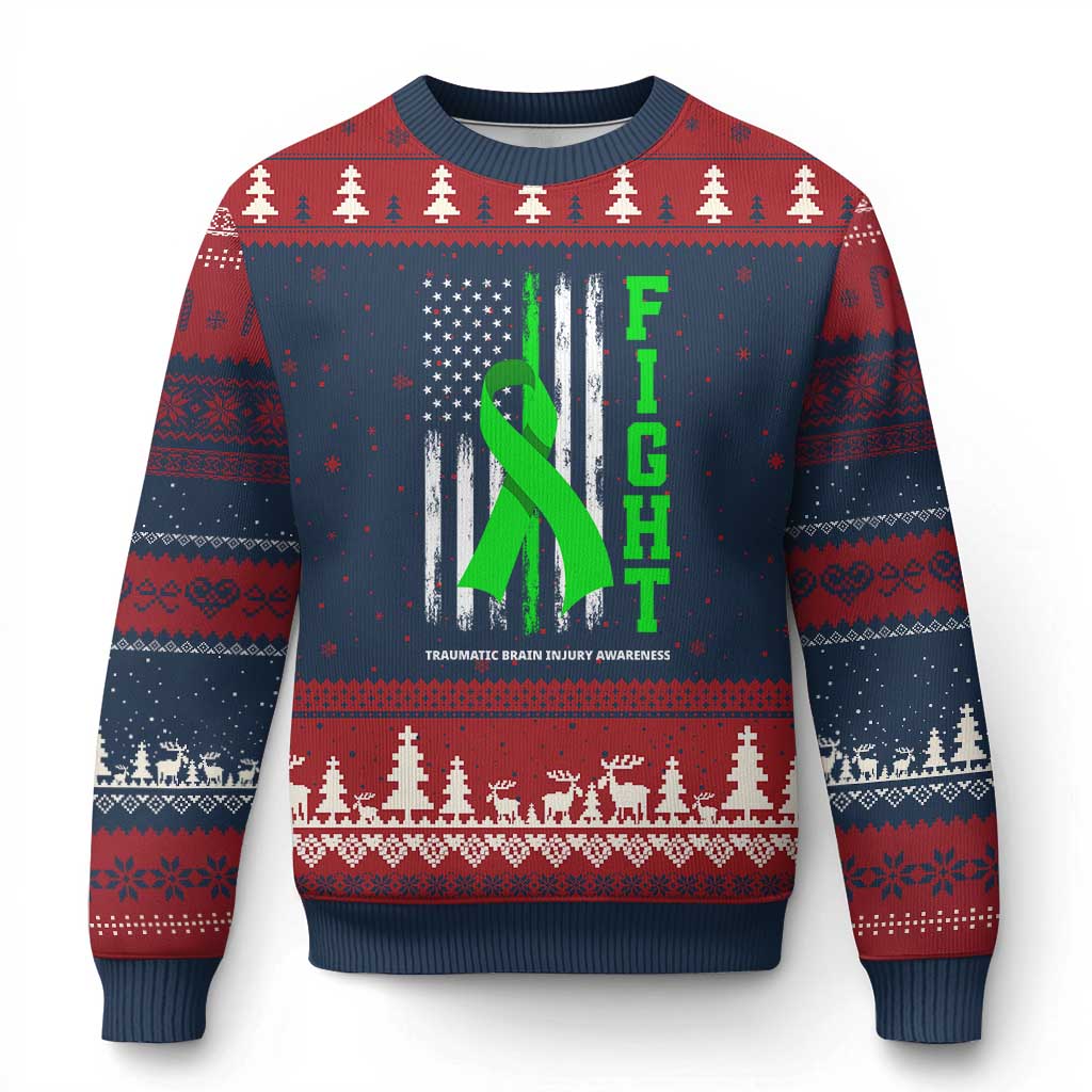 Traumatic Brain Injury Awareness Ugly Christmas Sweater Fight TBI American US Flag TS02 Navy Red Print Your Wear