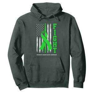 Traumatic Brain Injury Awareness Hoodie Fight TBI American US Flag TS02 Dark Forest Green Print Your Wear