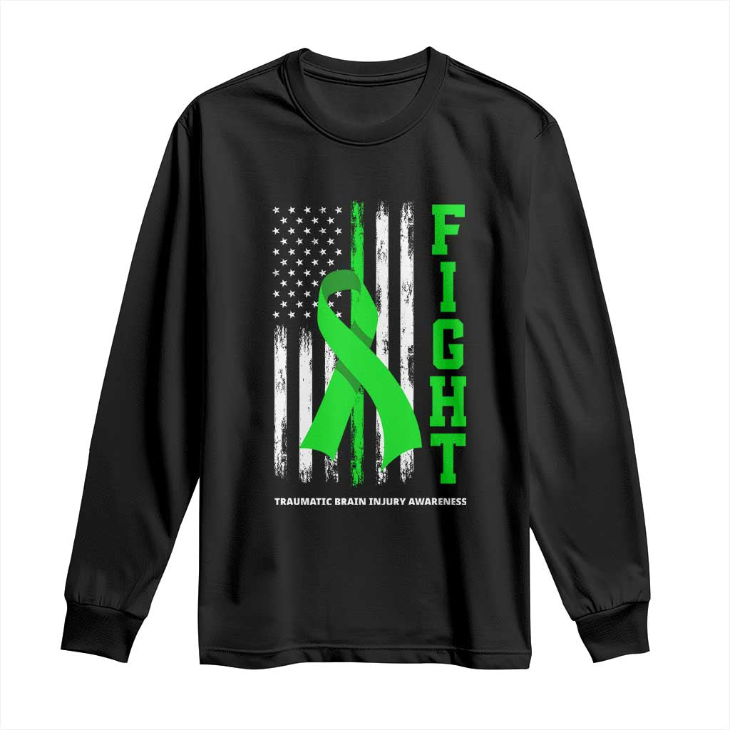 Traumatic Brain Injury Awareness Long Sleeve Shirt Fight TBI American US Flag TS02 Black Print Your Wear