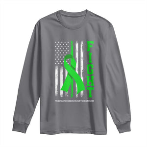 Traumatic Brain Injury Awareness Long Sleeve Shirt Fight TBI American US Flag TS02 Charcoal Print Your Wear