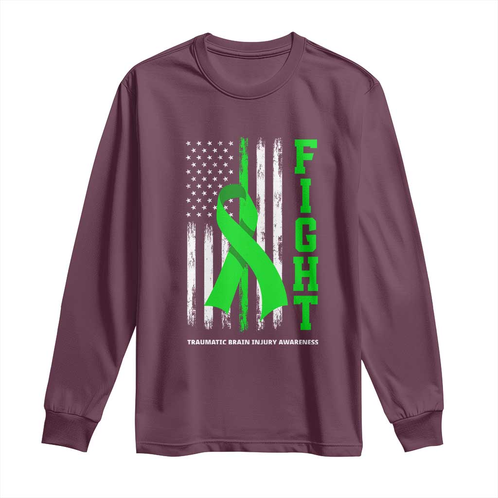 Traumatic Brain Injury Awareness Long Sleeve Shirt Fight TBI American US Flag TS02 Maroon Print Your Wear