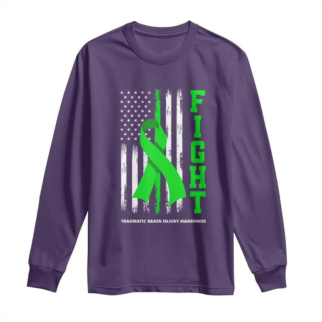 Traumatic Brain Injury Awareness Long Sleeve Shirt Fight TBI American US Flag TS02 Purple Print Your Wear
