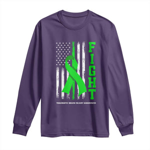 Traumatic Brain Injury Awareness Long Sleeve Shirt Fight TBI American US Flag TS02 Purple Print Your Wear