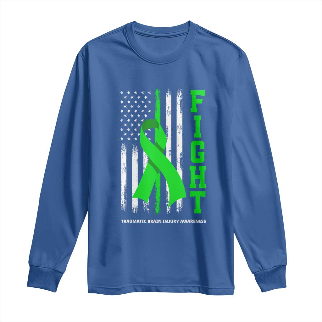Traumatic Brain Injury Awareness Long Sleeve Shirt Fight TBI American US Flag TS02 Royal Blue Print Your Wear