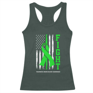 Traumatic Brain Injury Awareness Racerback Tank Top Fight TBI American US Flag TS02 Dark Forest Green Print Your Wear