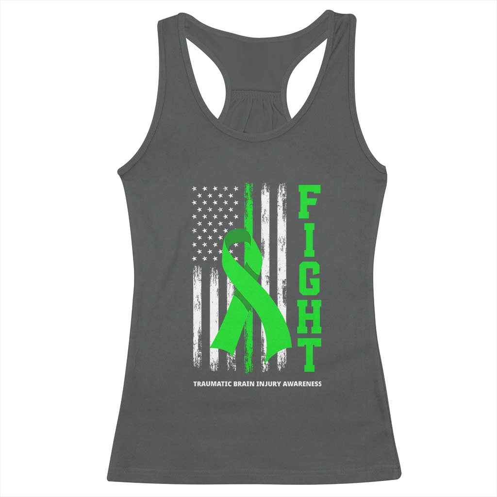 Traumatic Brain Injury Awareness Racerback Tank Top Fight TBI American US Flag TS02 Dark Heather Print Your Wear