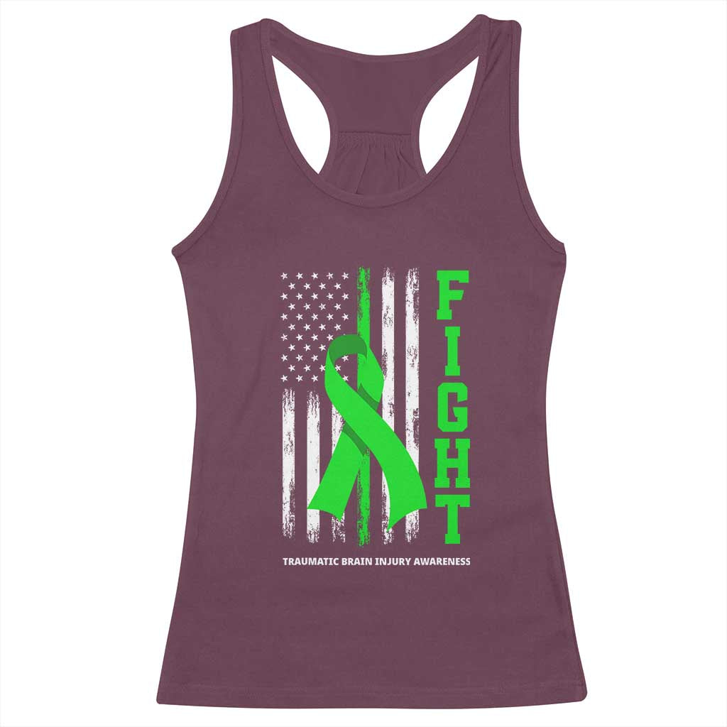 Traumatic Brain Injury Awareness Racerback Tank Top Fight TBI American US Flag TS02 Maroon Print Your Wear