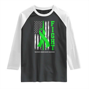 Traumatic Brain Injury Awareness Raglan Shirt Fight TBI American US Flag TS02 Black White Print Your Wear