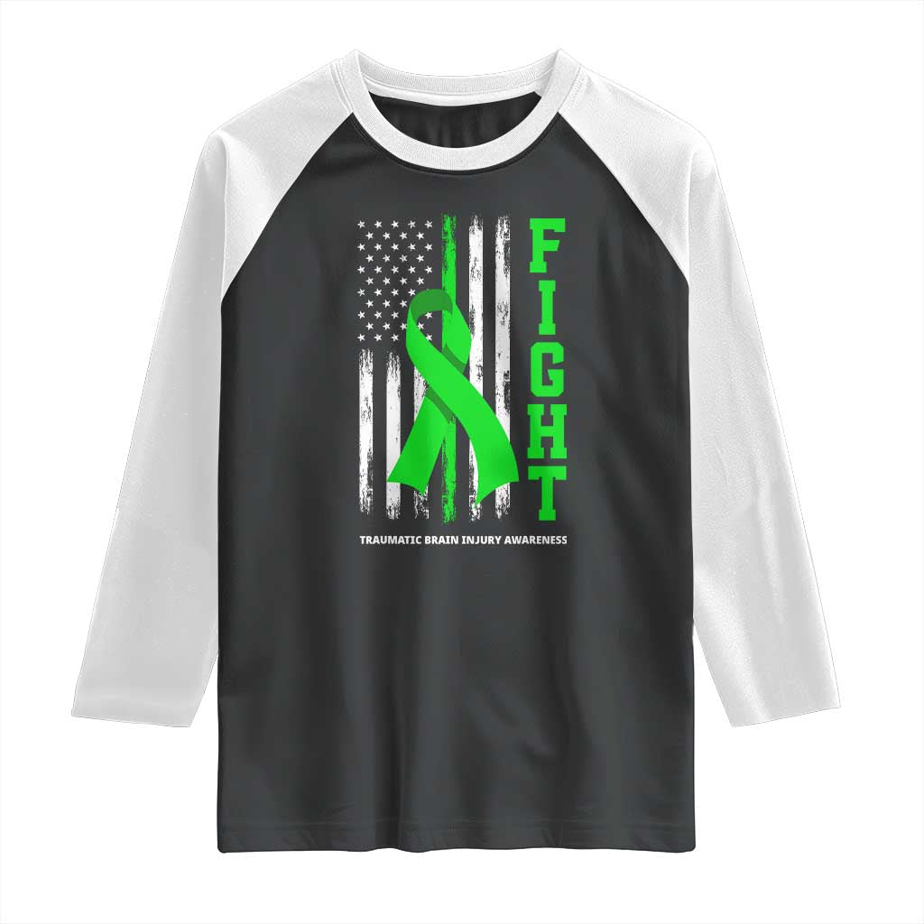Traumatic Brain Injury Awareness Raglan Shirt Fight TBI American US Flag TS02 Black White Print Your Wear