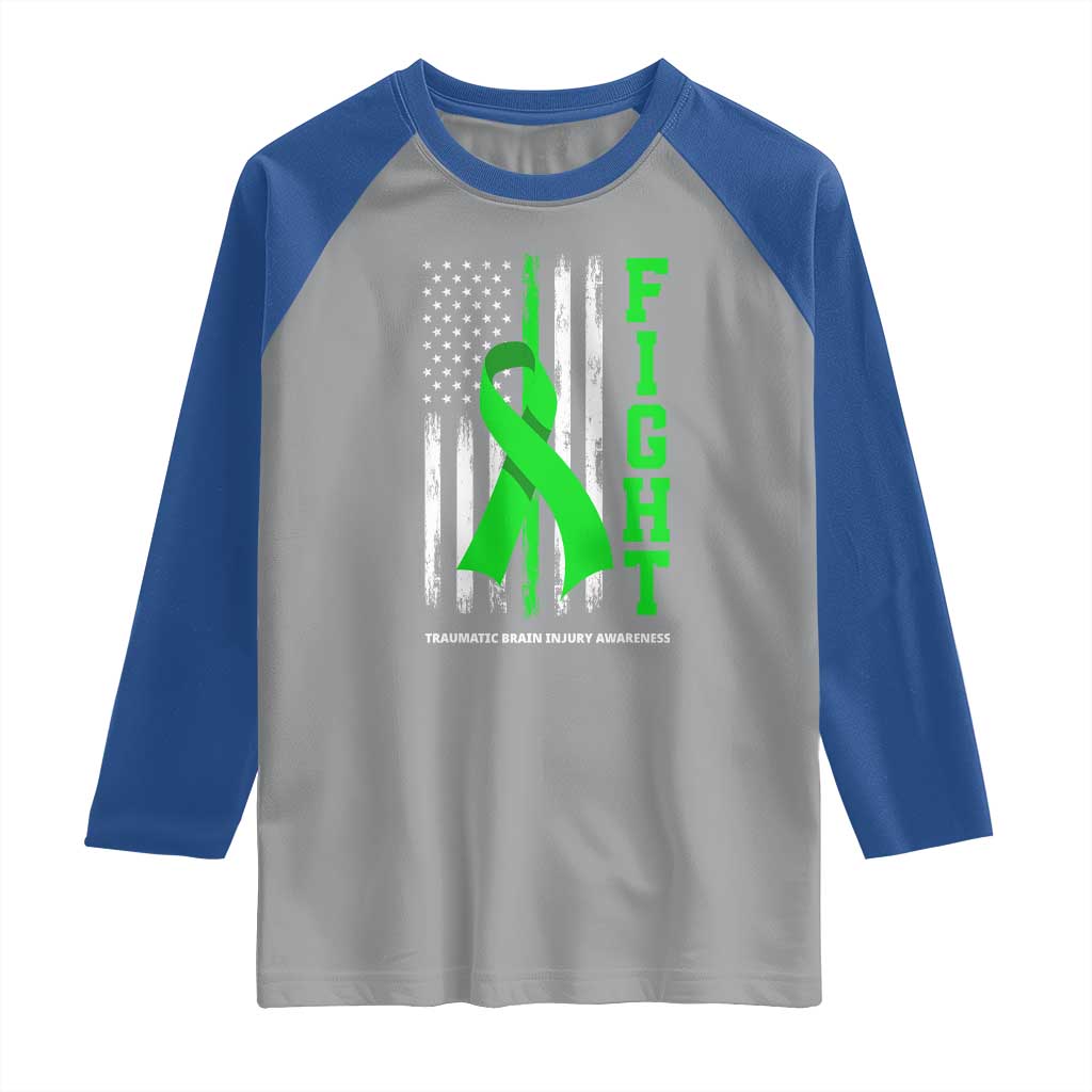 Traumatic Brain Injury Awareness Raglan Shirt Fight TBI American US Flag TS02 Sport Gray Royal Print Your Wear