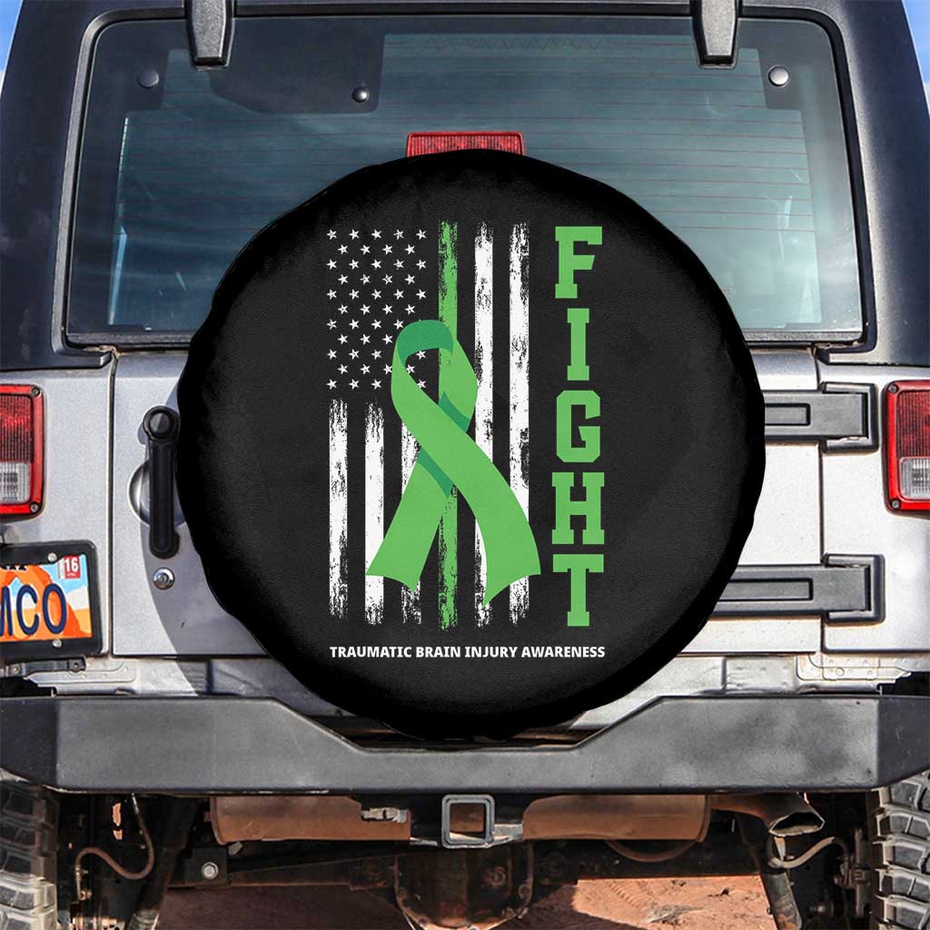 Traumatic Brain Injury Awareness Spare Tire Cover Fight TBI American US Flag TS02 No hole Black Print Your Wear