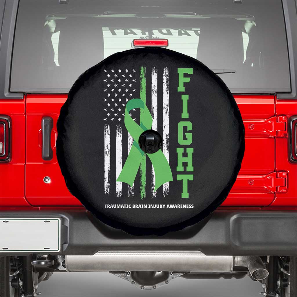 Traumatic Brain Injury Awareness Spare Tire Cover Fight TBI American US Flag TS02 Black Print Your Wear