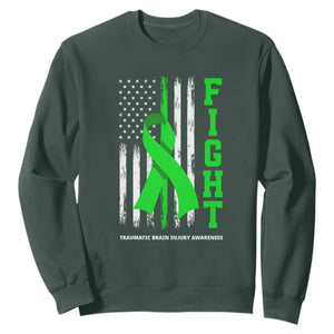 Traumatic Brain Injury Awareness Sweatshirt Fight TBI American US Flag TS02 Dark Forest Green Print Your Wear