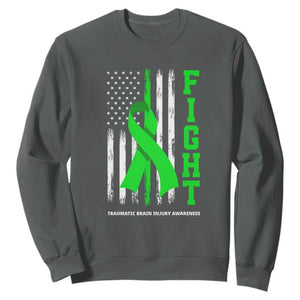 Traumatic Brain Injury Awareness Sweatshirt Fight TBI American US Flag TS02 Dark Heather Print Your Wear