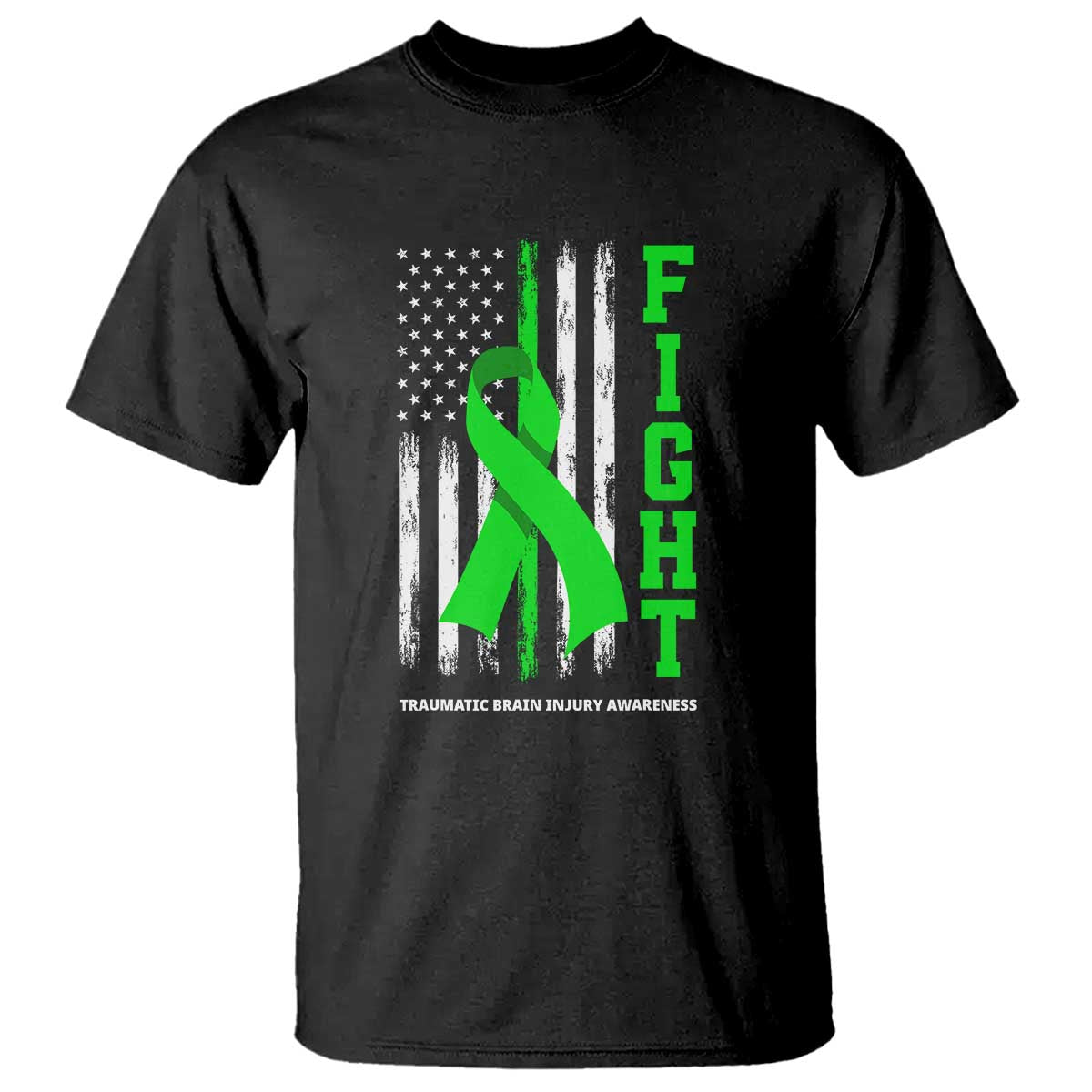 Traumatic Brain Injury Awareness T Shirt Fight TBI American US Flag TS02 Black Print Your Wear